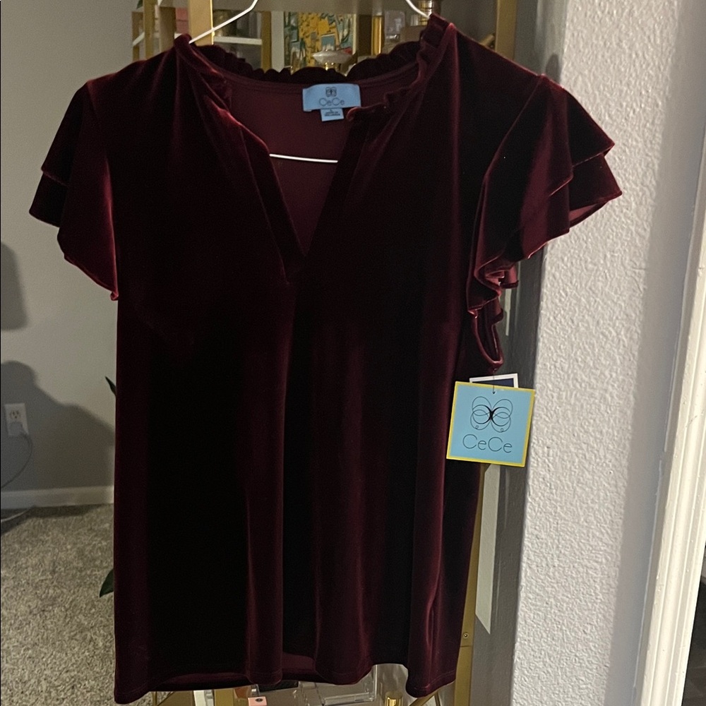CeCe Women's Velvet Blouse - Deep Red